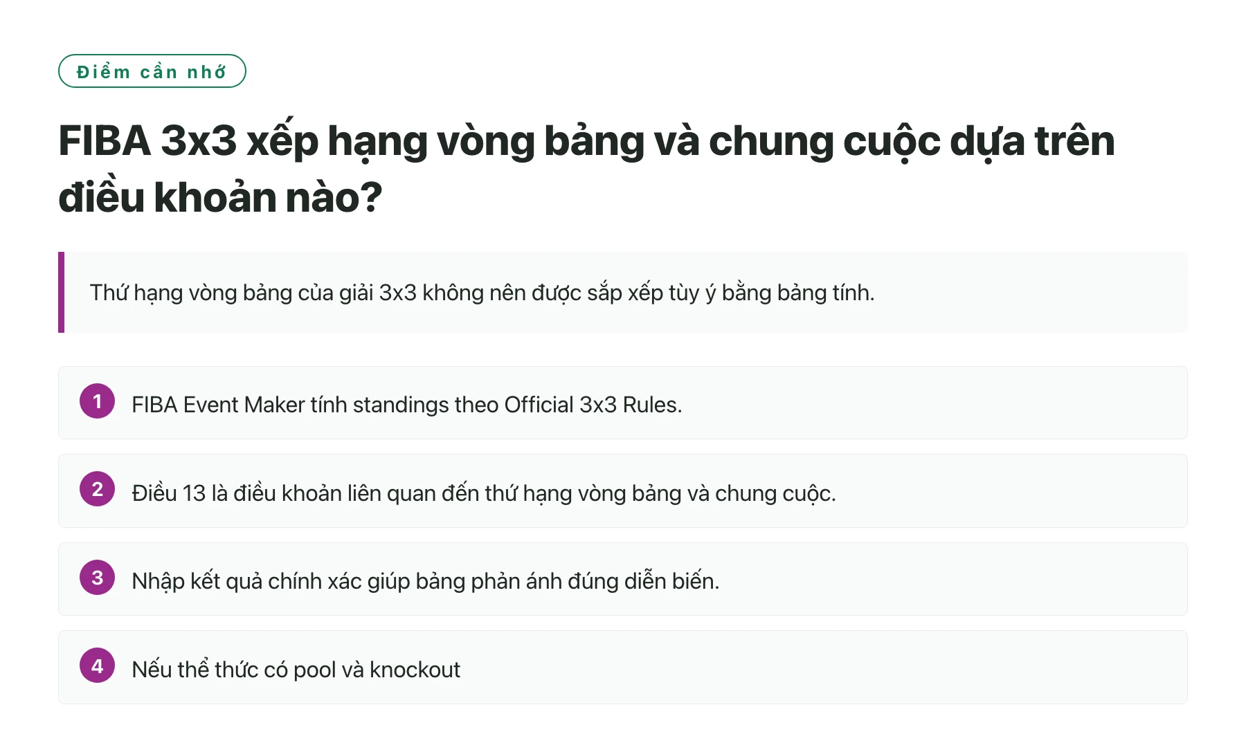 FIBA 3x3 xếp hạng vòng bảng và chung cuộc dựa trên điều khoản nào?——全文要点速览